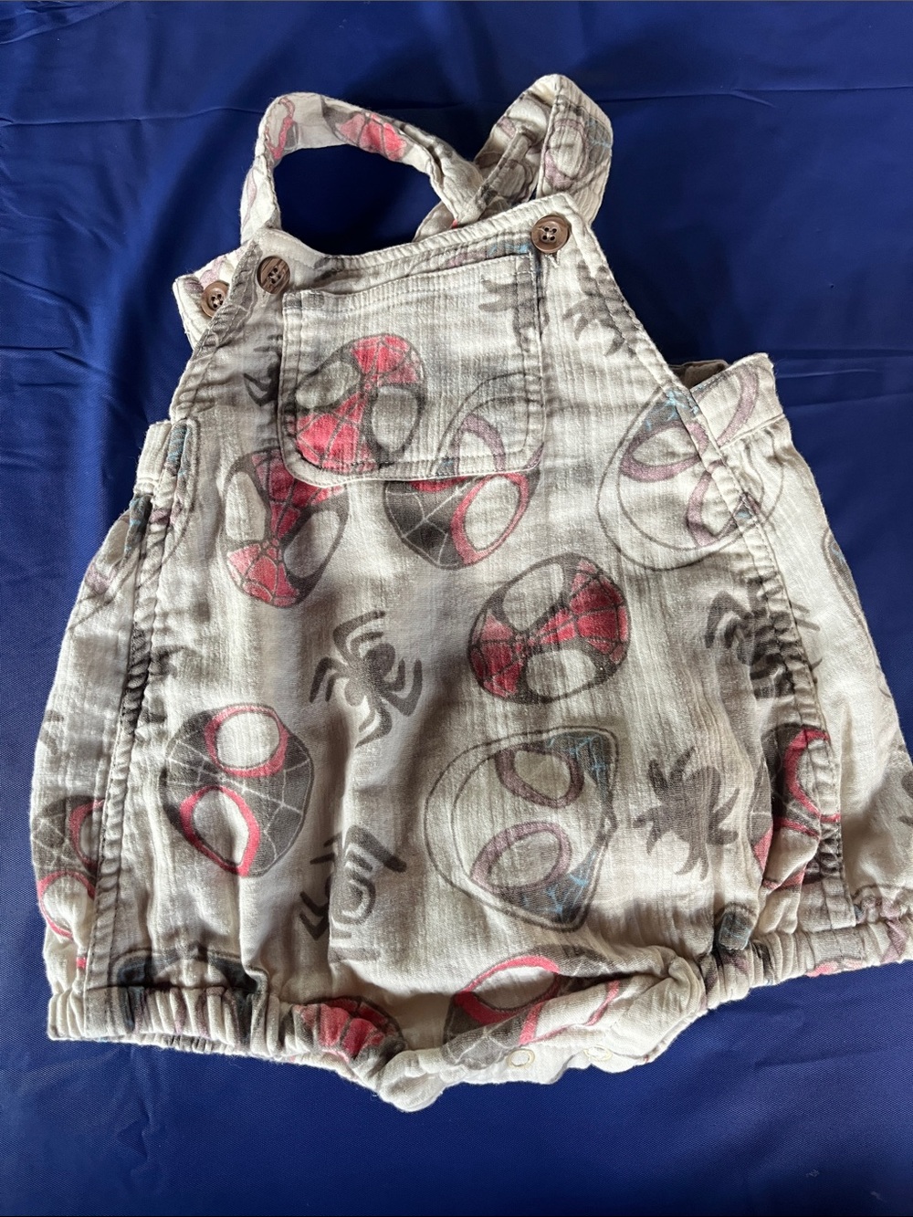 Toddler Beige Spider Web Bubble Romper with Fun Graphic Print
